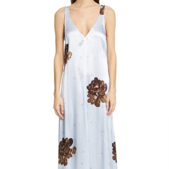 Ganni Dresses & Skirts - $375 GANNI FLORAL PRINT SATIN MIDI V-NECK TANK DRESS SIZE 32 EU / 0